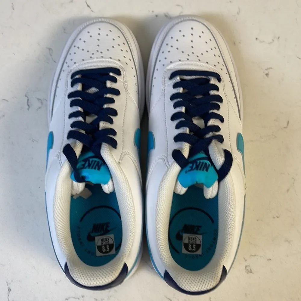 Men's Nike Court Vision Lo White/Turquoise Blue-Blue Void (DM1187 100) Sz 8.5